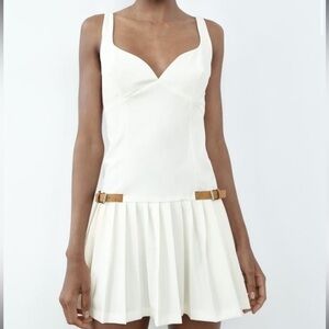 Zara NWT white box pleat dress with tabs